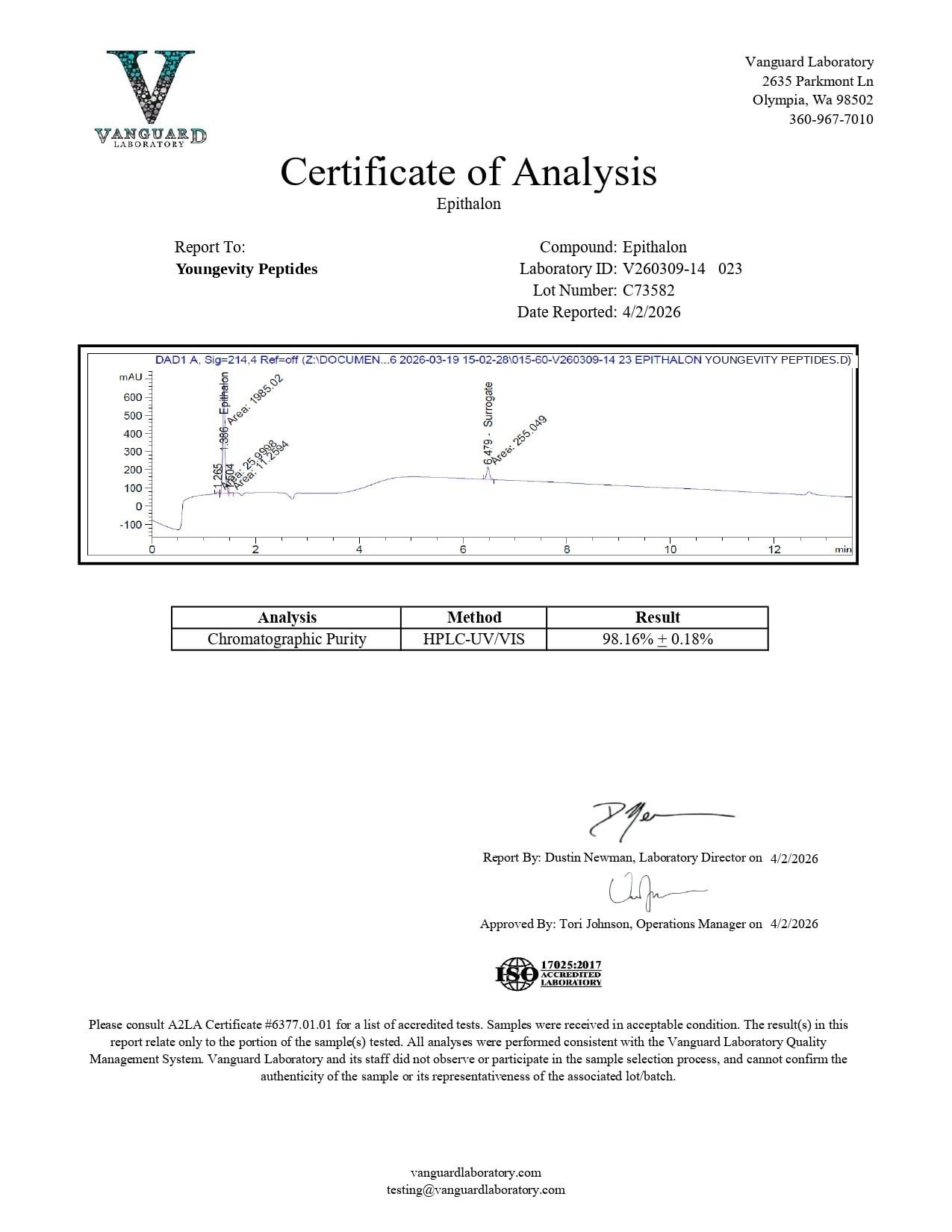 epitalon Certificate of Analysis