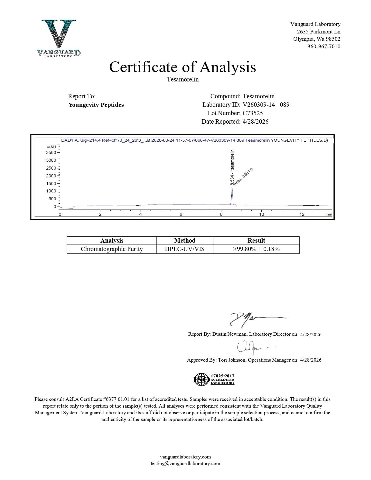 tesamorelin-5mg Certificate of Analysis